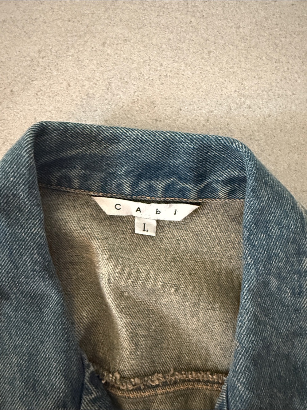 CAbi Blue Denim Jacket with Yellow & Red Patterned Sleeves - Picture 2 of 6
